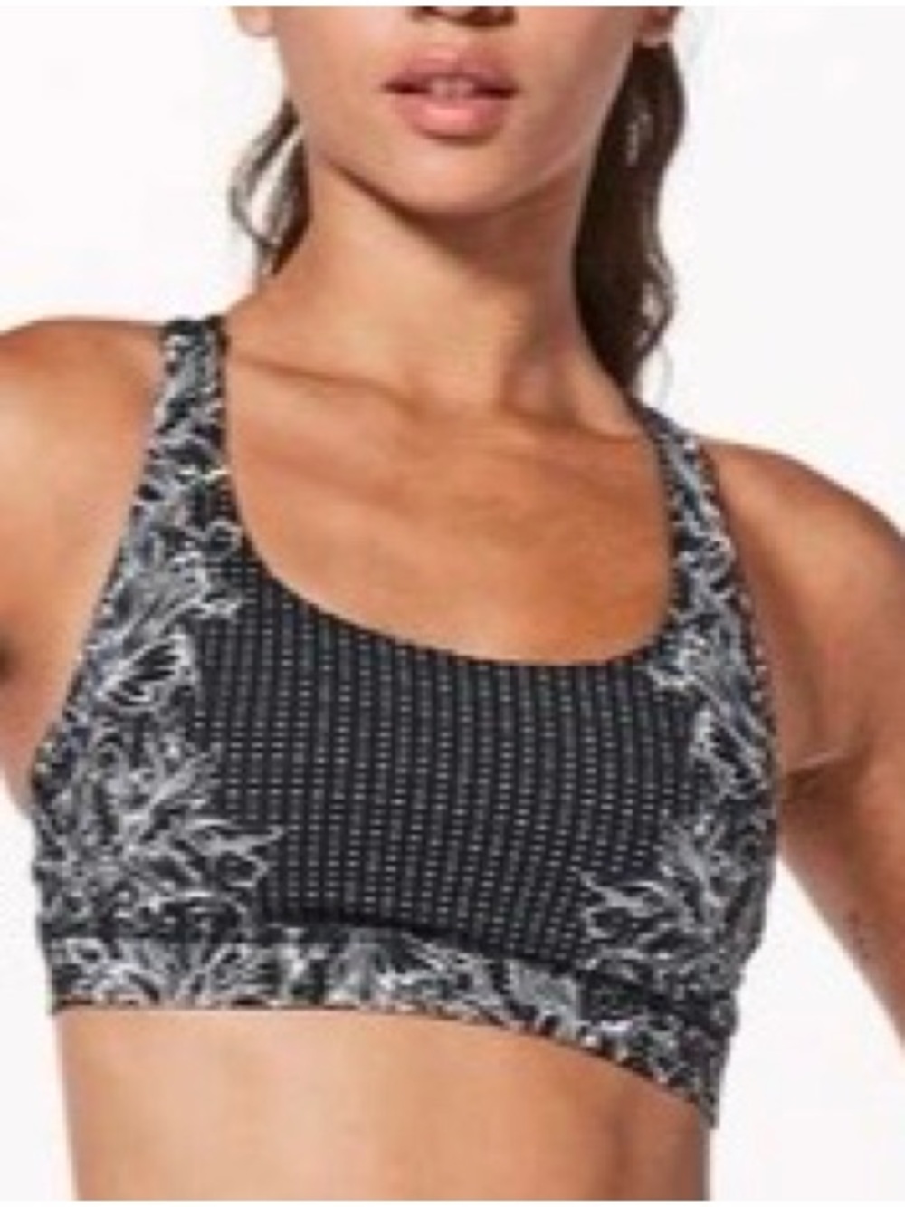 Lululemon Energy Sports Bra, black white, strappy back, removable padding 6